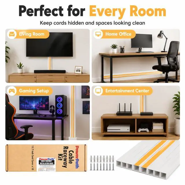 Alt view image 4 of 7 - Cable Management kit | TV Cable Hider Wall Kit | 157" Total Length | Large Cord Cover | Home Office Essentials | Paintable Wall Cable Management System for Mounted TV, Home Office |