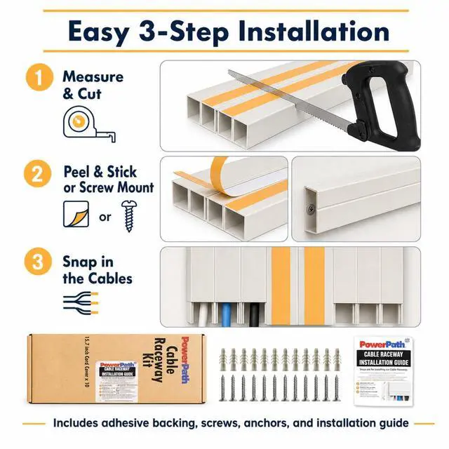 Alt view image 3 of 7 - Cable Management kit | TV Cable Hider Wall Kit | 157" Total Length | Large Cord Cover | Home Office Essentials | Paintable Wall Cable Management System for Mounted TV, Home Office |