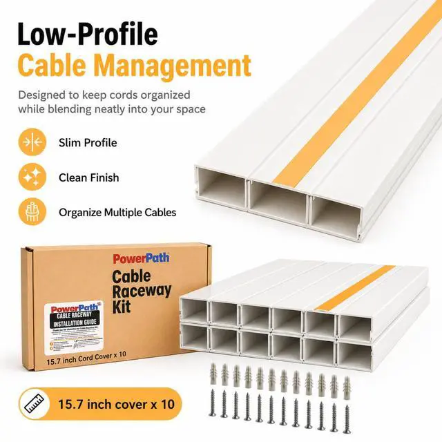 Alt view image 5 of 7 - Cable Management kit | TV Cable Hider Wall Kit | 157" Total Length | Large Cord Cover | Home Office Essentials | Paintable Wall Cable Management System for Mounted TV, Home Office |