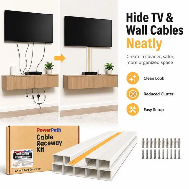 Alt view image 7 of 7 - Cable Management kit | TV Cable Hider Wall Kit | 157" Total Length | Large Cord Cover | Home Office Essentials | Paintable Wall Cable Management System for Mounted TV, Home Office |