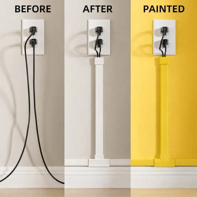 Alt view image 3 of 5 - 157" Cord Hider Kit | 10 Pcs 15.7in Paintable Cable Raceway with Connectors | T & L Corners | Inside & Outside Elbows | Screws and Anchors | Wall Cable Concealer for TV
