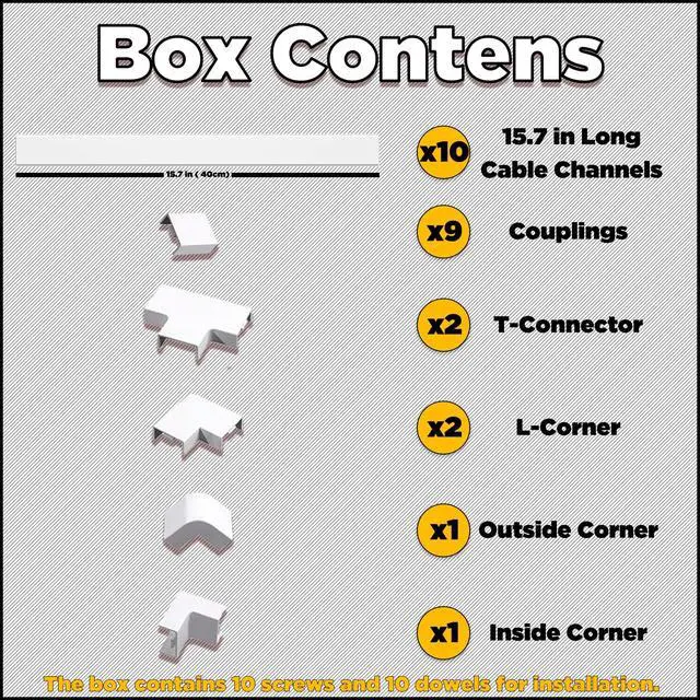 Alt view image 2 of 5 - 157" Cord Hider Kit | 10 Pcs 15.7in Paintable Cable Raceway with Connectors | T & L Corners | Inside & Outside Elbows | Screws and Anchors | Wall Cable Concealer for TV
