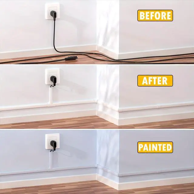 Alt view image 4 of 5 - 157" Cord Hider Kit | 10 Pcs 15.7in Paintable Cable Raceway with Connectors | T & L Corners | Inside & Outside Elbows | Screws and Anchors | Wall Cable Concealer for TV