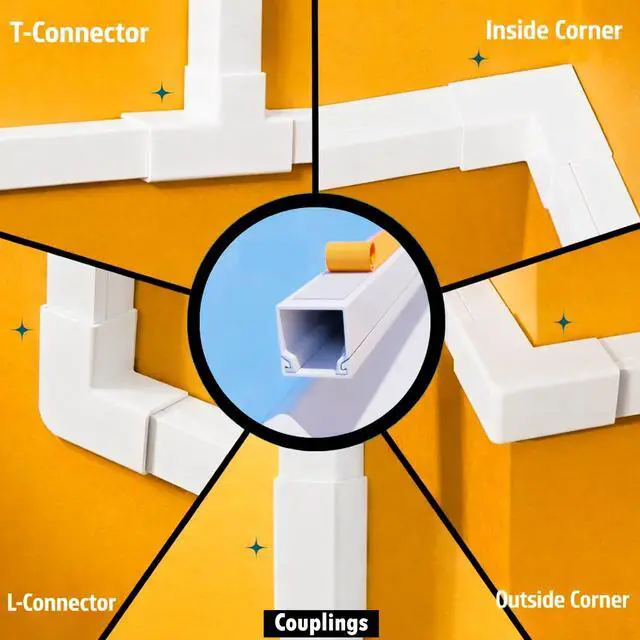 Alt view image 5 of 5 - 157" Cord Hider Kit | 10 Pcs 15.7in Paintable Cable Raceway with Connectors | T & L Corners | Inside & Outside Elbows | Screws and Anchors | Wall Cable Concealer for TV
