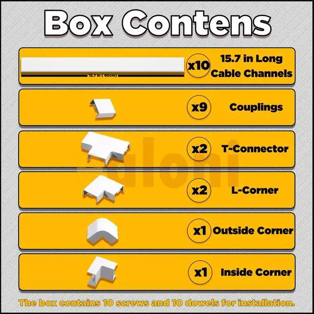Alt view image 2 of 7 - 157" Cord Hider Kit | 10 Pcs 15.7in Paintable Cable Raceway with Connectors | T & L Corners | Inside & Outside Elbows | Screws and Anchors | Wall Cable Concealer for TV