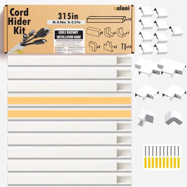 Main image of 157" Cord Hider Kit | 10 Pcs 15.7in Paintable Cable Raceway with Connectors | T & L Corners | Inside & Outside Elbows | Screws and Anchors | Wall Cable Concealer for TV