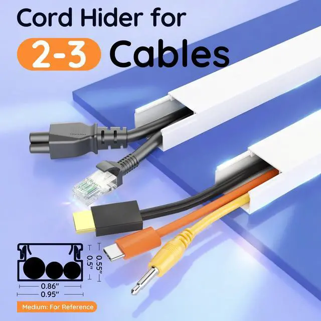 Alt view image 2 of 7 - 236in Cord Hider, Professional Cable Cover Kit for Wall, TV Wire Hider for Wall Mounted TV, Raceway Cover on Management Wires, Cable Concealer, 0.95'' H x 0.55'' W, White