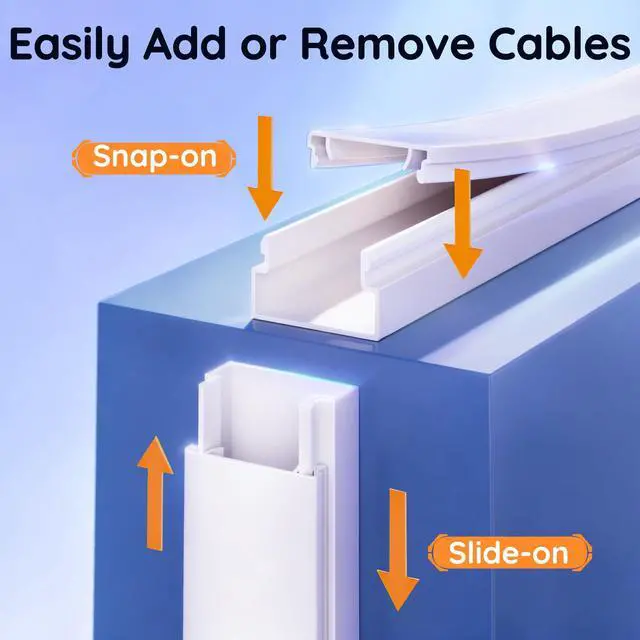 Alt view image 3 of 7 - 236in Cord Hider, Professional Cable Cover Kit for Wall, TV Wire Hider for Wall Mounted TV, Raceway Cover on Management Wires, Cable Concealer, 0.95'' H x 0.55'' W, White