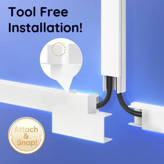 Alt view image 4 of 7 - 236in Cord Hider, Professional Cable Cover Kit for Wall, TV Wire Hider for Wall Mounted TV, Raceway Cover on Management Wires, Cable Concealer, 0.95'' H x 0.55'' W, White