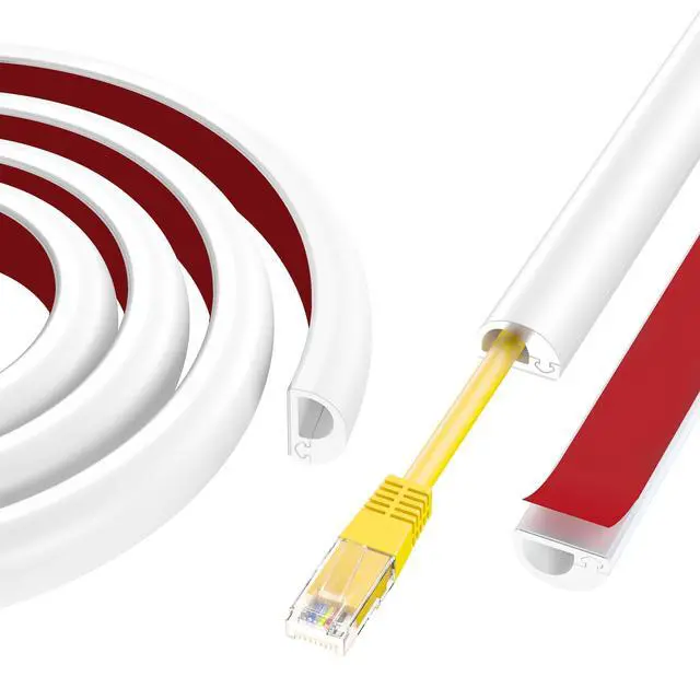 Main image of 118" Cord Hider Wall, Self Adhesive Silicone Cord Covers for Wires On Wall, Cord Hider for Wall Mount TV, Flexible Cable Cover Raceway Kit for 1 Wire, White (0.59" W x 0.39" H)