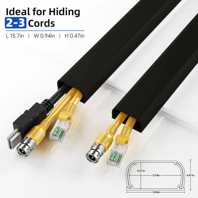 Alt view image 2 of 7 - 142in Black Cord Hider Cable Hider, Cord Covers for 2-3 Wires on Wall, Premium Wire Hiders Wire Covers for Cords on Wall, Easier Setup TV Cable Cover Management Kit, W0.94 H0.47in, Black