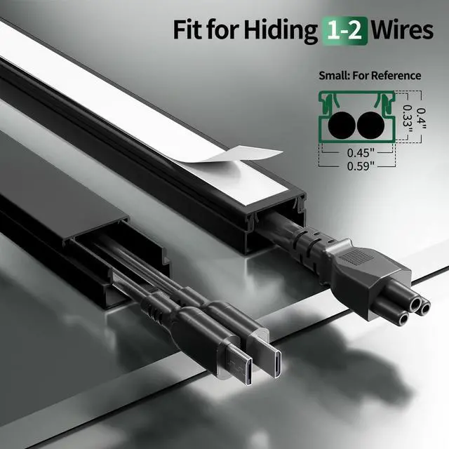 Alt view image 2 of 7 - Black Cord Hider, 212.6in Cord Covers for 1-2 Wires on Wall, Paintable Cable Hider, Wire Hider Wire Covers for Cords on Walls, Easy Set-up Cable Raceway Management to Hide Cords, W0.59 H0.4in, Black