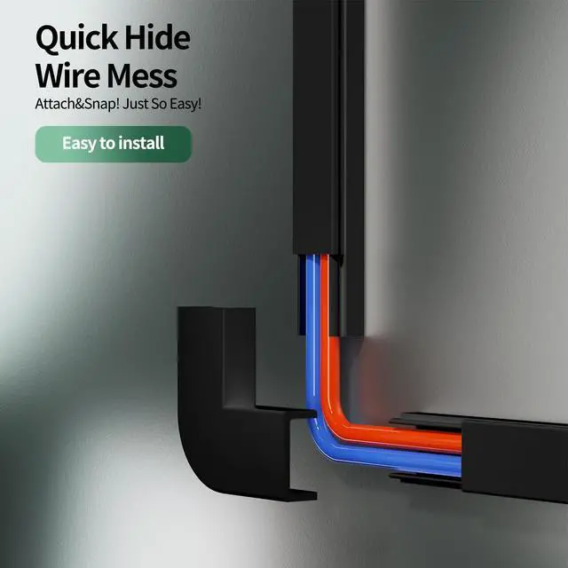 Alt view image 7 of 7 - Black Cord Hider, 212.6in Cord Covers for 1-2 Wires on Wall, Paintable Cable Hider, Wire Hider Wire Covers for Cords on Walls, Easy Set-up Cable Raceway Management to Hide Cords, W0.59 H0.4in, Black