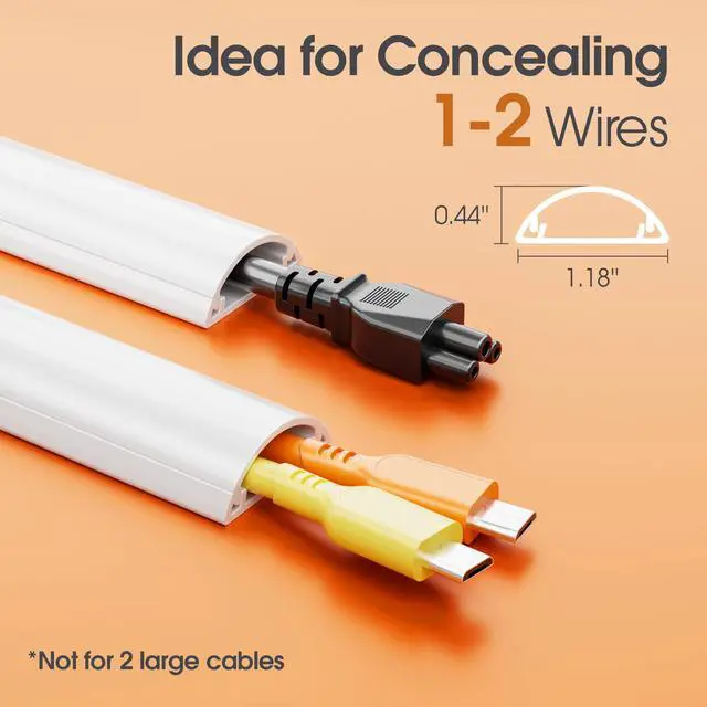 Alt view image 2 of 7 - TV Cord Hider Wall, 56.7in Cord Covers for 1-2 Wires on Wall, Self-Adhesive Cable Hider Wire Covers for Cords on Wall, Paintable TV Wire Hider, Curved Decorative Cable Raceway, W1.18 H0.43in, White