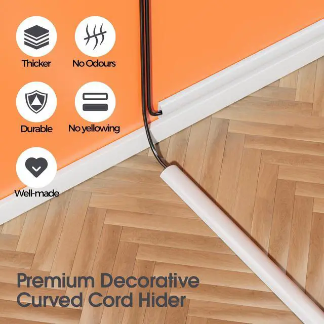 Alt view image 6 of 7 - TV Cord Hider Wall, 56.7in Cord Covers for 1-2 Wires on Wall, Self-Adhesive Cable Hider Wire Covers for Cords on Wall, Paintable TV Wire Hider, Curved Decorative Cable Raceway, W1.18 H0.43in, White
