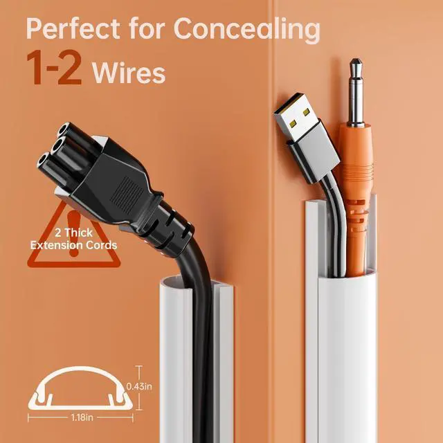 Alt view image 2 of 7 - 42.5in Self Adhesive Cord Hider Wall, Cord Cover, White 1.18"×0.43"