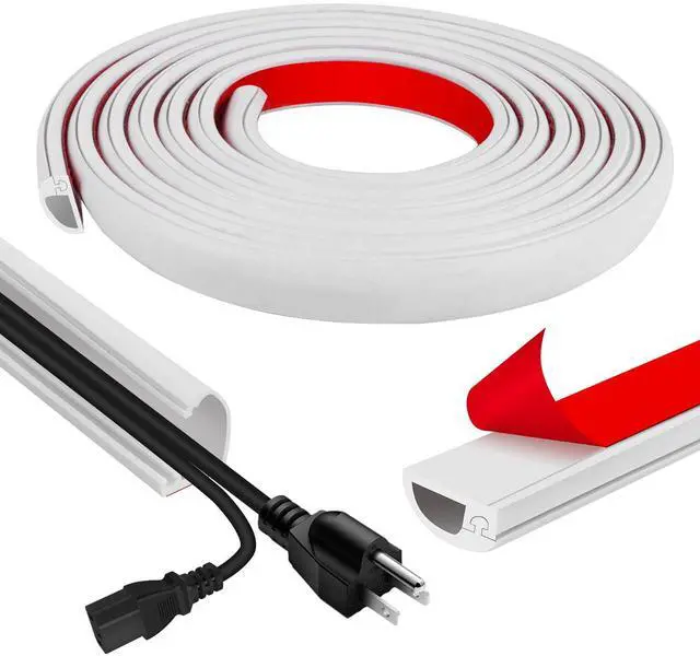 Main image of Cord Wall Cover, 118in Self-Adhesive Wire Covers for Cords on Wall, Extension Cable Hider for Floor, Mounted Tv, Home and Office Cavity 0.63" Wx0.31 H (White)