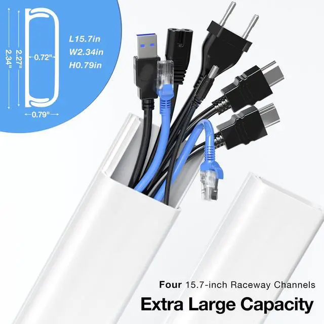 Alt view image 2 of 7 - Cord Hider, 62.8in Cord Covers for 6-8 Wires on Wall, Cable Hider Cable Management, Wire Hiders for TV on Wall, Wire Covers for Cords, Cable Cover Wall, 4X L15.7 W2.36 H0.75in, White