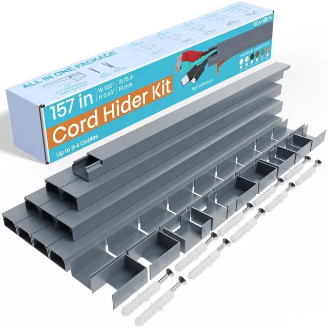 Main image of Grey Cable Cover Cord Hider - 157in Wire Hider on Wall Mounted, Grey Cord Cover Kit for Wall Mounted TV, Hide Wires Along Wall, Decorative Cable Raceway, Electrical Cable Concealer, Gray Cable Channel