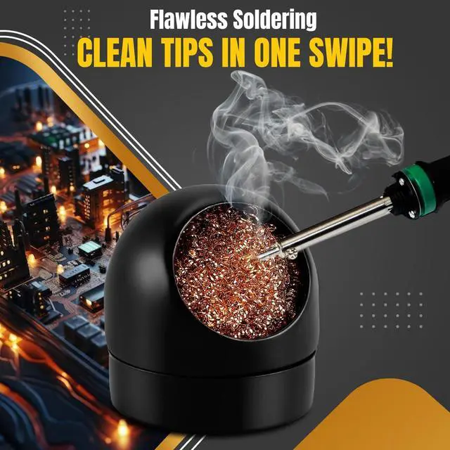 Alt view image 2 of 7 - Solder Cleaner with Brass Wool Soldering Wire Sponge and Black, Dome-shaped, Non-Slip Solder Sponge Tray Housing, Soldering Iron Tip Cleaner, No Water Needed