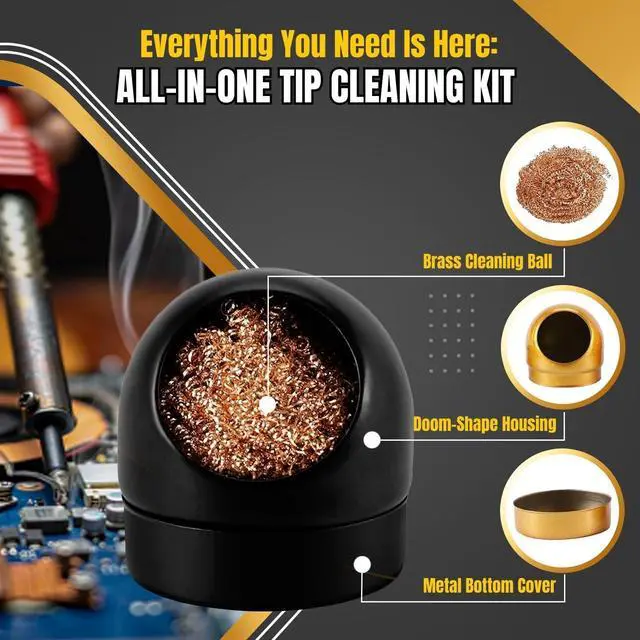 Alt view image 4 of 7 - Solder Cleaner with Brass Wool Soldering Wire Sponge and Black, Dome-shaped, Non-Slip Solder Sponge Tray Housing, Soldering Iron Tip Cleaner, No Water Needed
