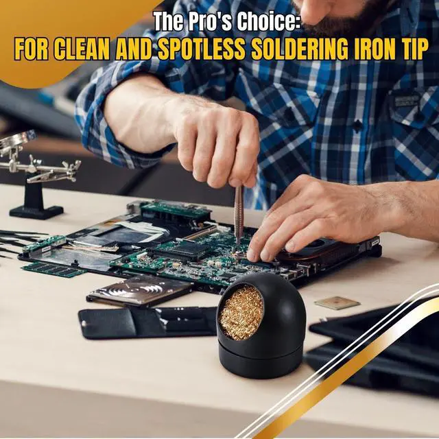 Alt view image 7 of 7 - Solder Cleaner with Brass Wool Soldering Wire Sponge and Black, Dome-shaped, Non-Slip Solder Sponge Tray Housing, Soldering Iron Tip Cleaner, No Water Needed