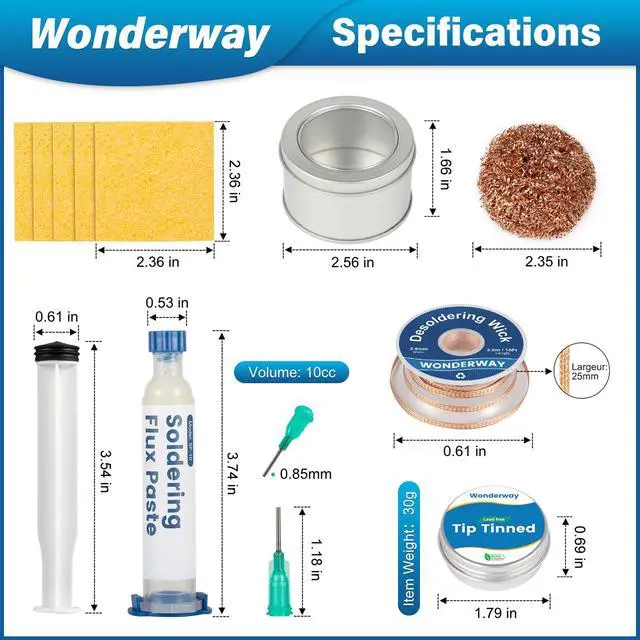Alt view image 2 of 7 - Tip Cleaning Kit, Solder Wick, Solder Iron Tip, Brass Cleaning Wire,Soldering Tip Cleaner, Cleaning Sponge & Solder Flux