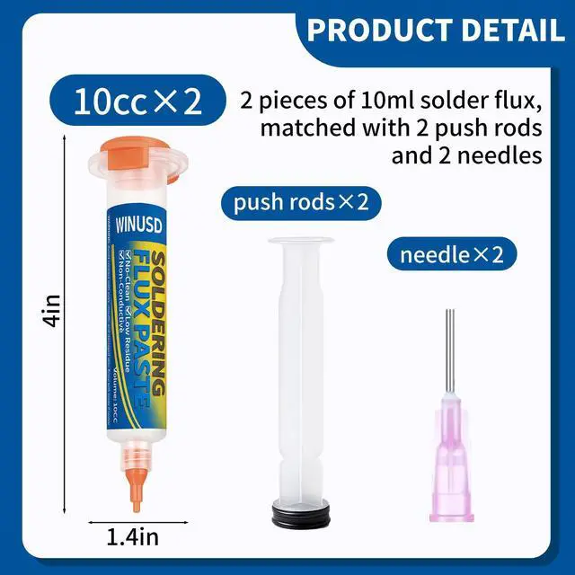 Alt view image 2 of 7 - Soldering Flux Paste for Electronics Soldering, 2Pcs No Clean Flux for Soldering, PCB, BGA and SMD Repair, Solder Flux, Rosin Flux, Tin Soldering, Handy Flux Syringe, Soldering Supplies(10cc)