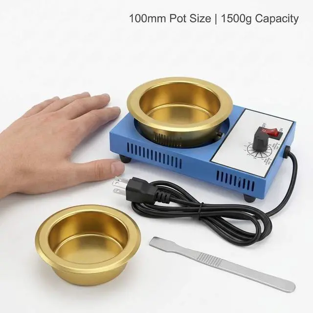 Alt view image 3 of 7 - Solder Pot, 300W 110V, 100mm Soldering Bath Titanium Plate, Capacity 1500g 200-450°c,Include Extra 100mm pot& Solder Paste Scraper for Welding and Soldering Bath