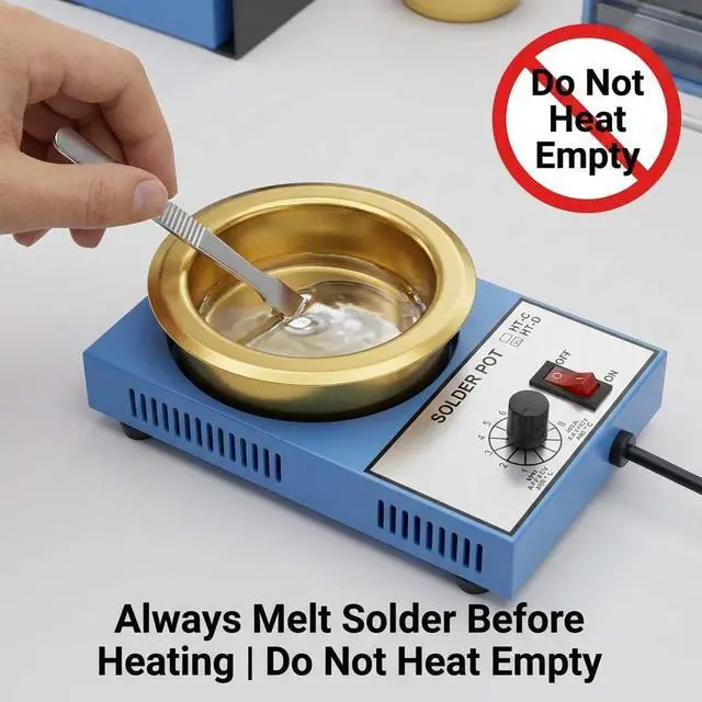 Alt view image 4 of 7 - Solder Pot, 300W 110V, 100mm Soldering Bath Titanium Plate, Capacity 1500g 200-450°c,Include Extra 100mm pot& Solder Paste Scraper for Welding and Soldering Bath