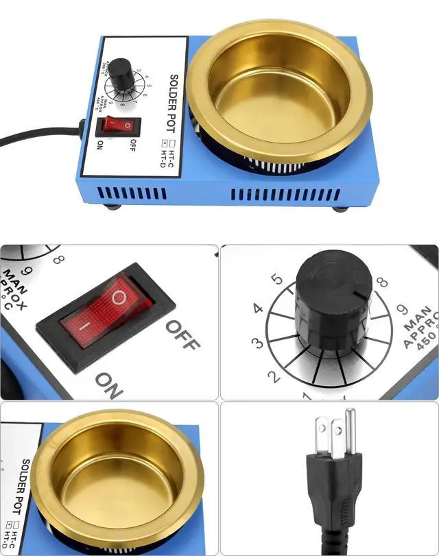 Alt view image 5 of 7 - Solder Pot, 300W 110V, 100mm Soldering Bath Titanium Plate, Capacity 1500g 200-450°c,Include Extra 100mm pot& Solder Paste Scraper for Welding and Soldering Bath