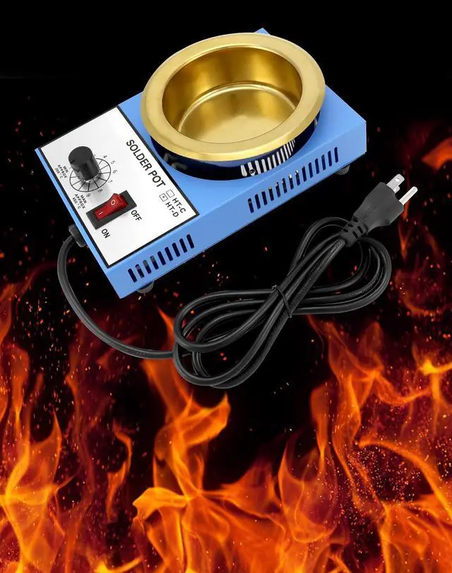 Alt view image 7 of 7 - Solder Pot, 300W 110V, 100mm Soldering Bath Titanium Plate, Capacity 1500g 200-450°c,Include Extra 100mm pot& Solder Paste Scraper for Welding and Soldering Bath
