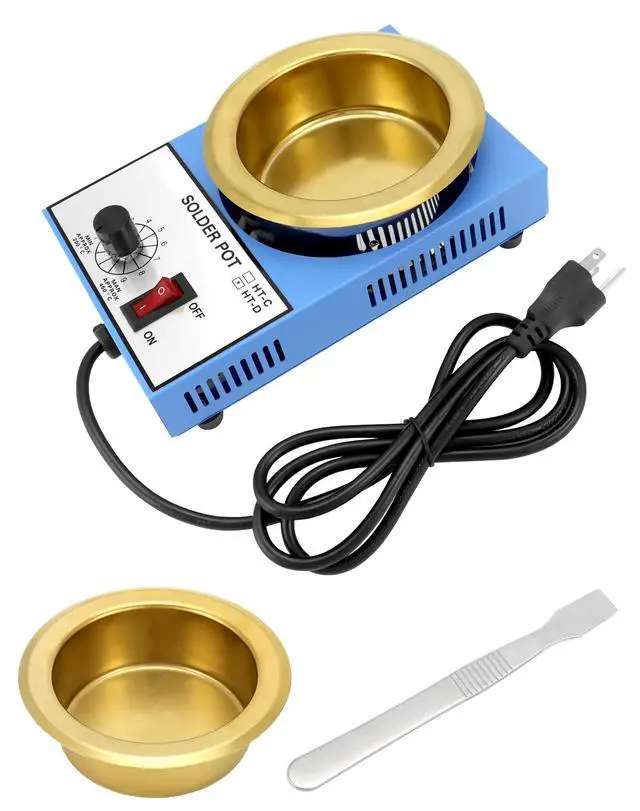 Alt view image 6 of 7 - Solder Pot, 300W 110V, 100mm Soldering Bath Titanium Plate, Capacity 1500g 200-450°c,Include Extra 100mm pot& Solder Paste Scraper for Welding and Soldering Bath