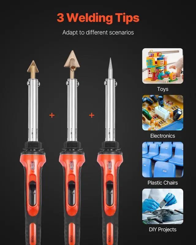 Alt view image 4 of 7 - Plastic Welder Kit, 60W/100W Dual-Power Plastic Welding Soldering Iron with 3 Welding Tips and 20 Welding Rods, Professional Plastic Repair Welding Tool for Car Bumper, Kayaks, Toys, Electronics