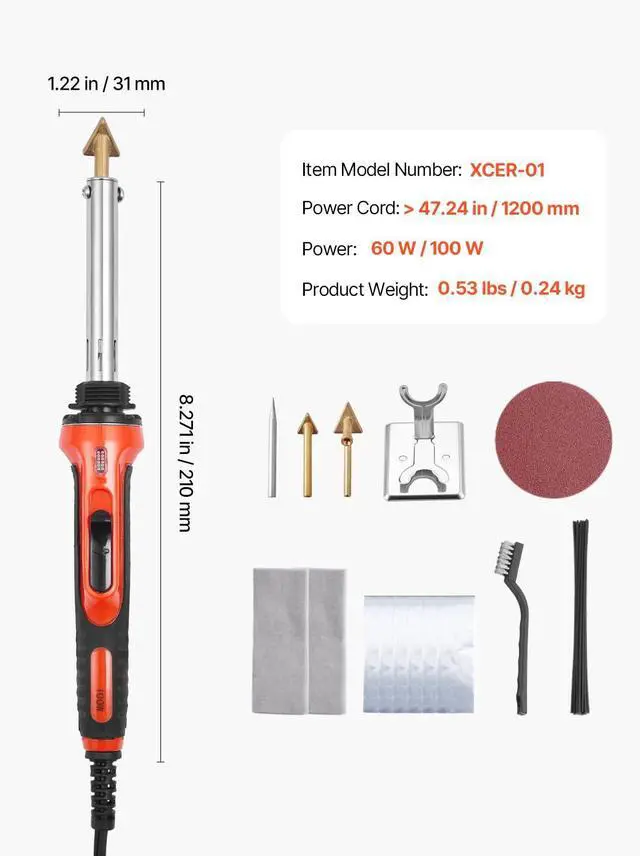Alt view image 7 of 7 - Plastic Welder Kit, 60W/100W Dual-Power Plastic Welding Soldering Iron with 3 Welding Tips and 20 Welding Rods, Professional Plastic Repair Welding Tool for Car Bumper, Kayaks, Toys, Electronics