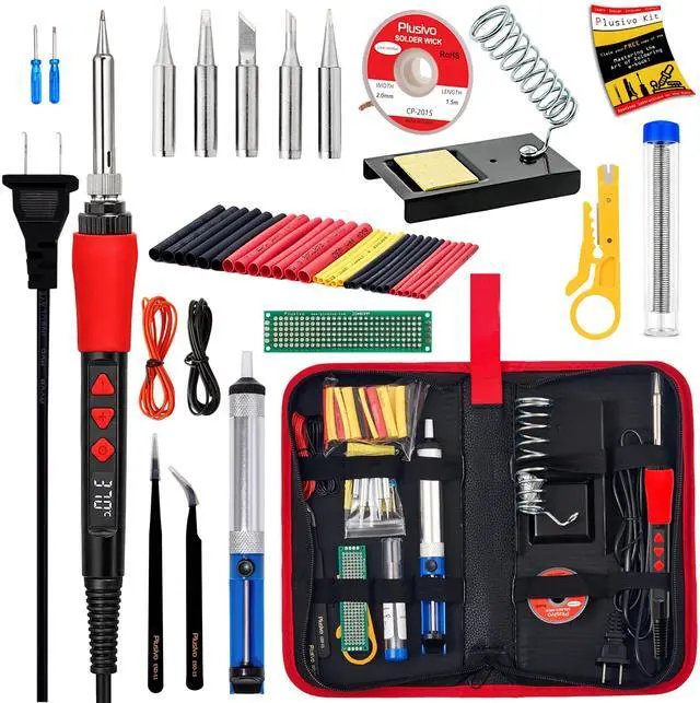 Main image of Soldering Iron Kit, 60W LED Display Digital Solder Pen, 5 Replaceable Tips, 21-in-1 Fast Heating with Solder Wire, Stand, Desoldering Pump, for Electronics Repair Hobby DIY 120V US Plug from Plusivo