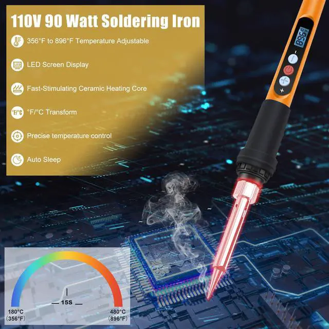 Alt view image 2 of 7 - Soldering Iron Kit, 90W 110V Fast Heating LED Digital Soldering Pen, Adjustable Temperature Soldering Iron with Ceramic Heater, 10-in-1 Soldering Kit for Electronics Repair and DIY Projects