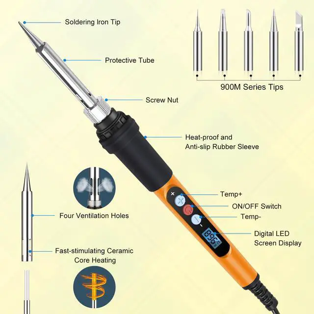 Alt view image 4 of 7 - Soldering Iron Kit, 90W 110V Fast Heating LED Digital Soldering Pen, Adjustable Temperature Soldering Iron with Ceramic Heater, 10-in-1 Soldering Kit for Electronics Repair and DIY Projects