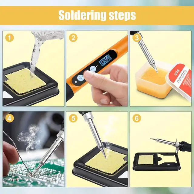 Alt view image 5 of 7 - Soldering Iron Kit, 90W 110V Fast Heating LED Digital Soldering Pen, Adjustable Temperature Soldering Iron with Ceramic Heater, 10-in-1 Soldering Kit for Electronics Repair and DIY Projects