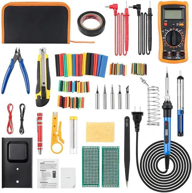 Main image of Soldering Iron Kit, Digital Multimeter, 80W Soldering Iron, 5 Soldering Iron Tips, Solder Wire, Stand, Desoldering Pump, Soldering Welding Iron Kit for Electronics Hobby DIY 110V US Plug