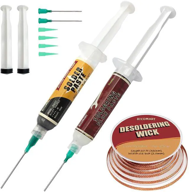 Main image of Solder Paste (Sn63/Pb37) 30G & Desoldering Wick and No Clean Solder Flux for Electronics Repairing, SMD/SMT Remove