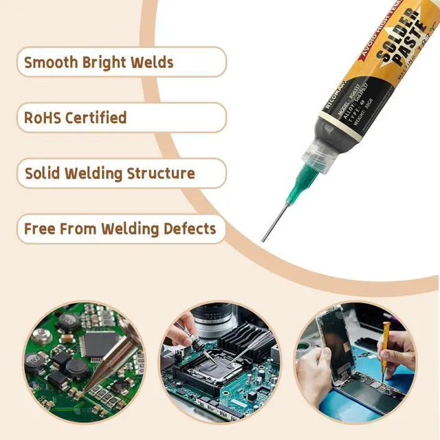 Alt view image 2 of 6 - Solder Paste (Sn63/Pb37) 30G & Desoldering Wick and No Clean Solder Flux for Electronics Repairing, SMD/SMT Remove