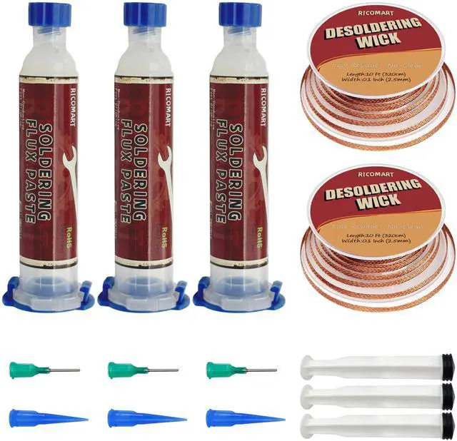 Main image of No Clean Soldering Flux and Desolder Wick Flux for Electronics Repair, Solder Removal and Flux Kit
