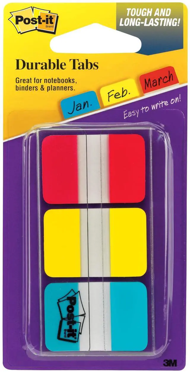 Main image of Sticky Tabs, 1 in. x 1.5 in., 3 Pads of Book Tabs in Assorted Primary Colors for Bookmarking, Annotating, Reading, and Reminders, Blue, Yellow, and Red Colors (36 Total Count)