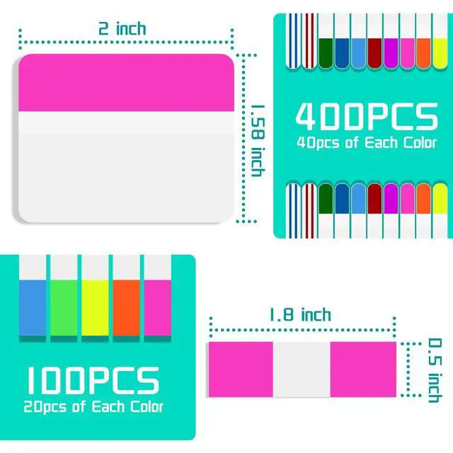 Alt view image 2 of 7 - 500 Pcs 2Inch Sticky Tabs,Writable and Repositionable Page Markers