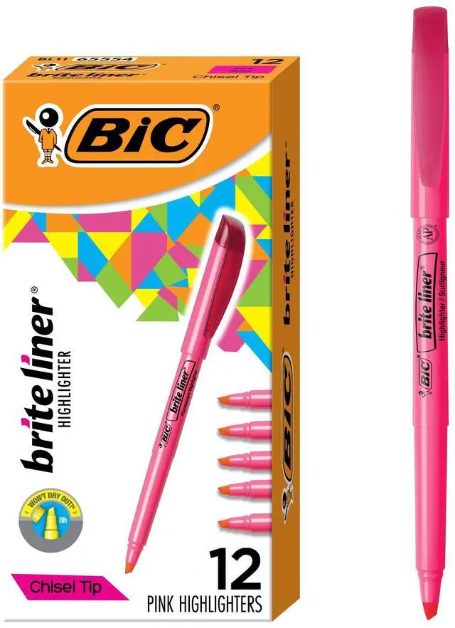 Main image of Brite Liner Highlighters, Chisel Tip, 12-Count Pack of Pink Highlighters, Ideal Highlighter Set for Organizing and Coloring