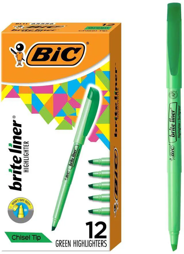 Main image of Brite Liner Highlighters, Chisel Tip, 12-Count Pack of Green Highlighters, Ideal Highlighter Set for Organizing and Coloring