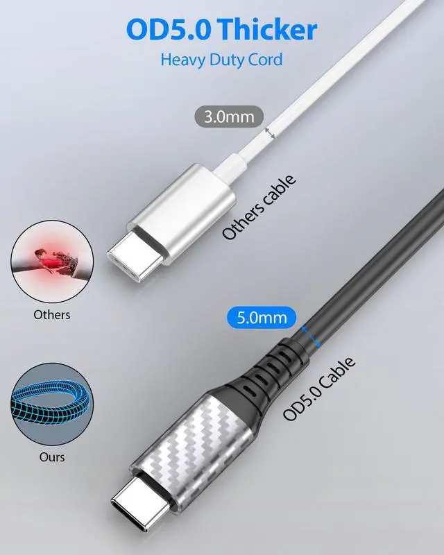 Alt view image 5 of 7 - 20ft USB C Cable 60W 45W Heavy Duty Cable for Power Station Black