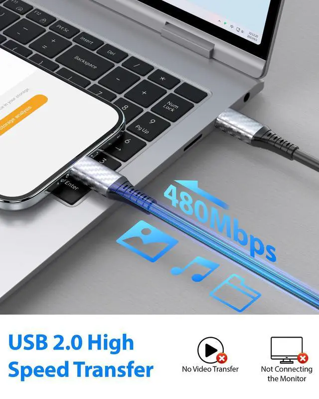 Alt view image 3 of 7 - 20ft USB C Cable 60W 45W Heavy Duty Cable for Power Station Black