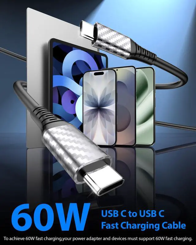 Alt view image 2 of 7 - 20ft USB C Cable 60W 45W Heavy Duty Cable for Power Station Black